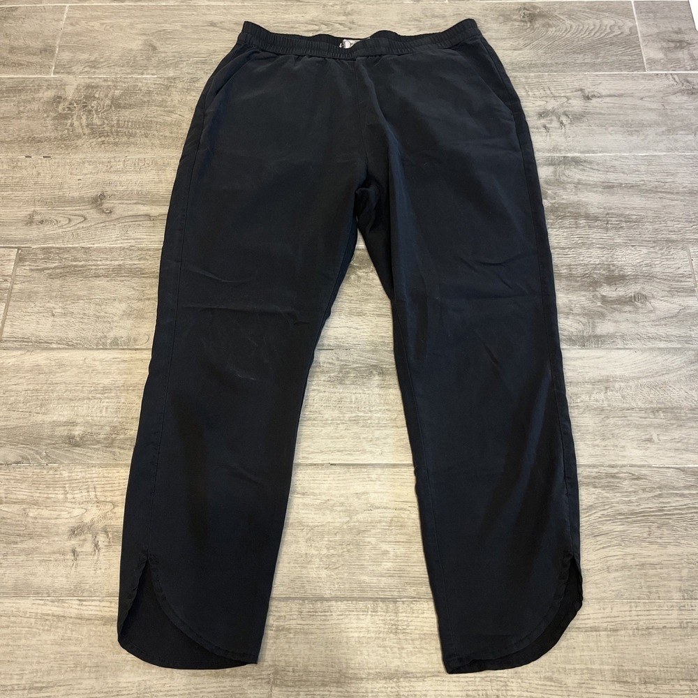 Marine Layer Black Crop Pants Elastic Waist Pockets Modal Blend Tulip Hem Sz M